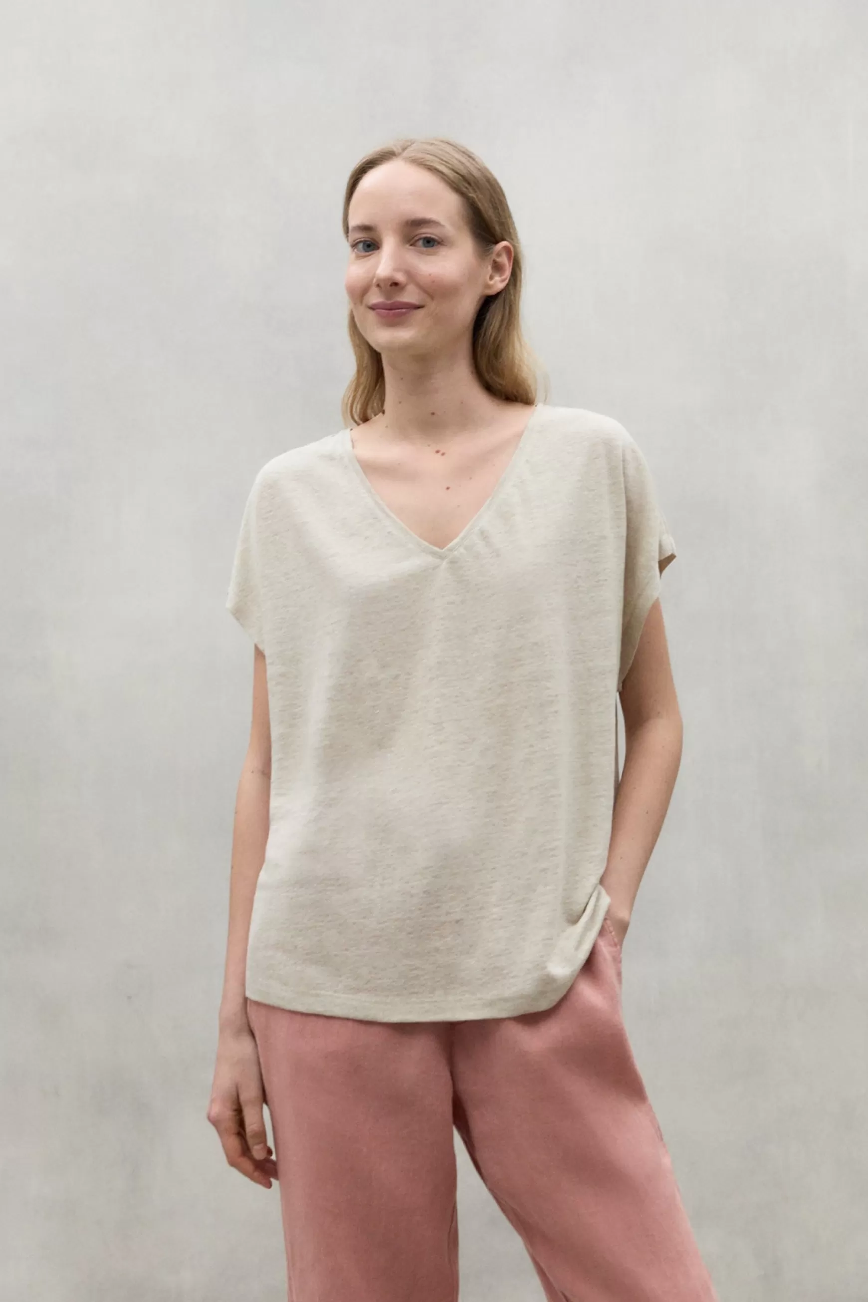 New BEIGE ARENDAL LINEN T-SHIRT Mujer Camisetas