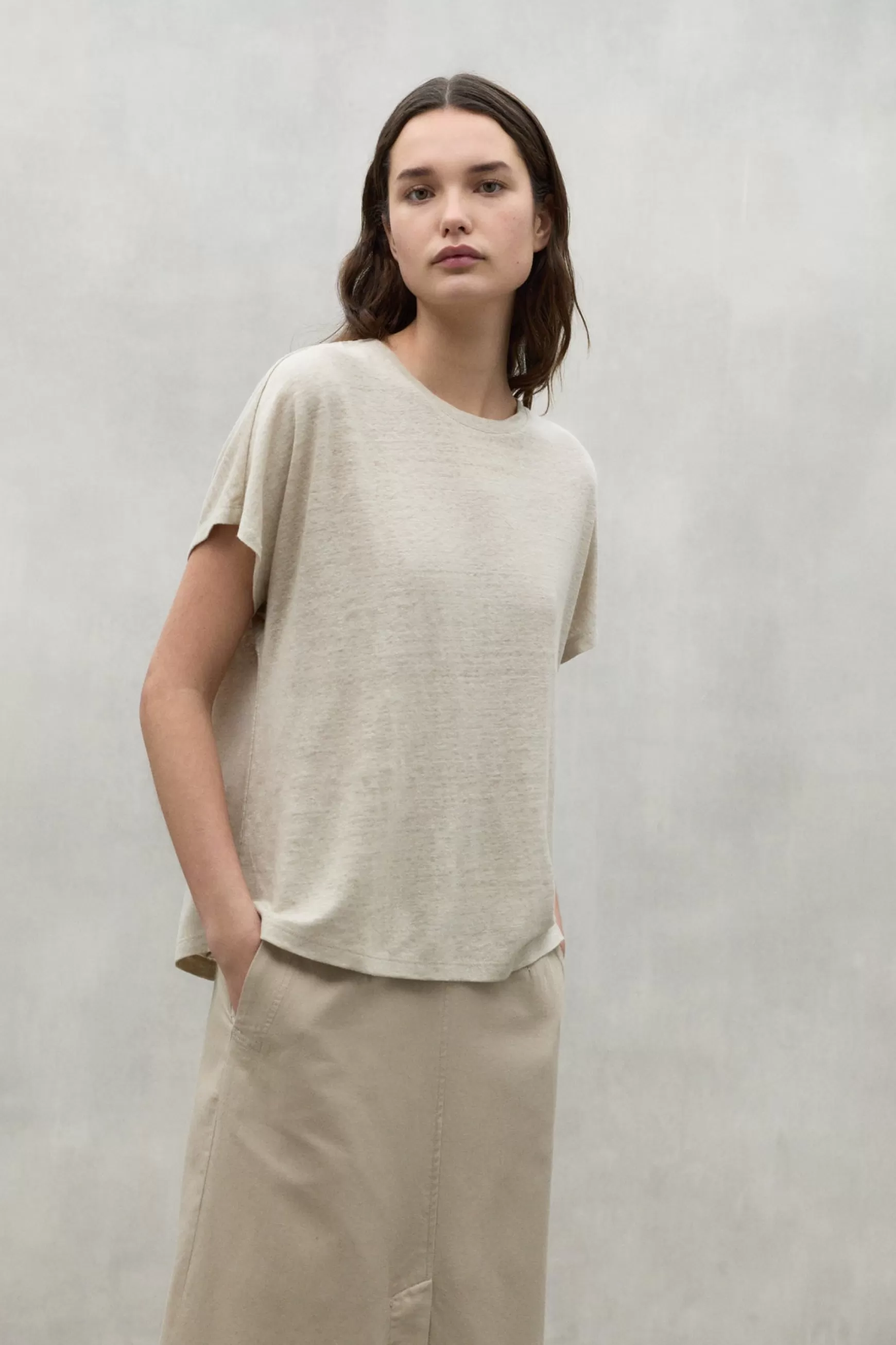 Fashion BEIGE BOD LINEN T-SHIRT Mujer Camisetas