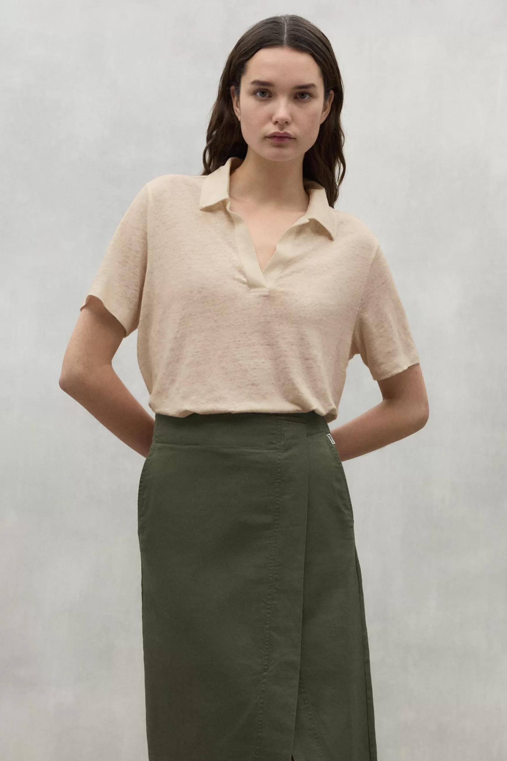 Store BEIGE TROMS LINEN T-SHIRT Mujer Camisetas