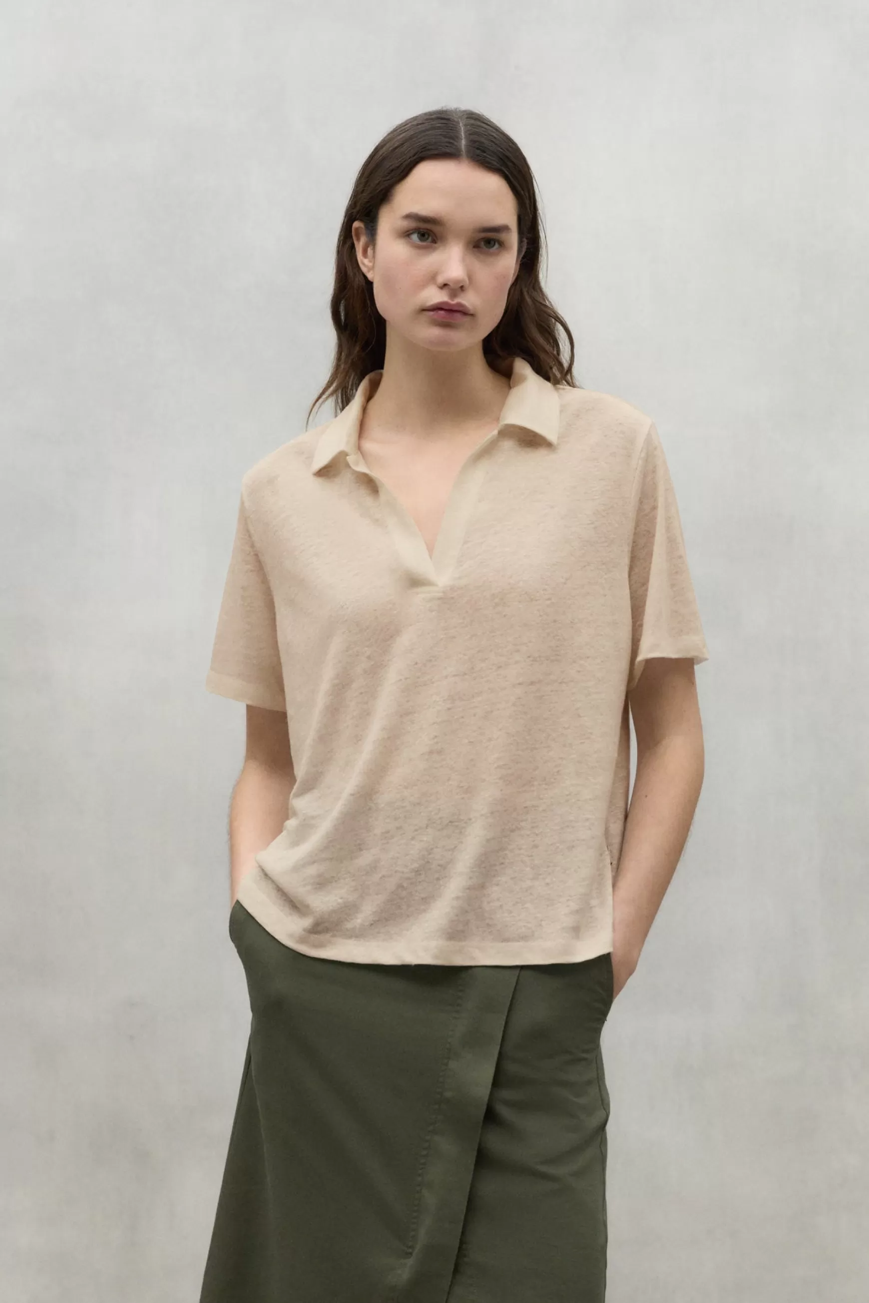 Store BEIGE TROMS LINEN T-SHIRT Mujer Camisetas