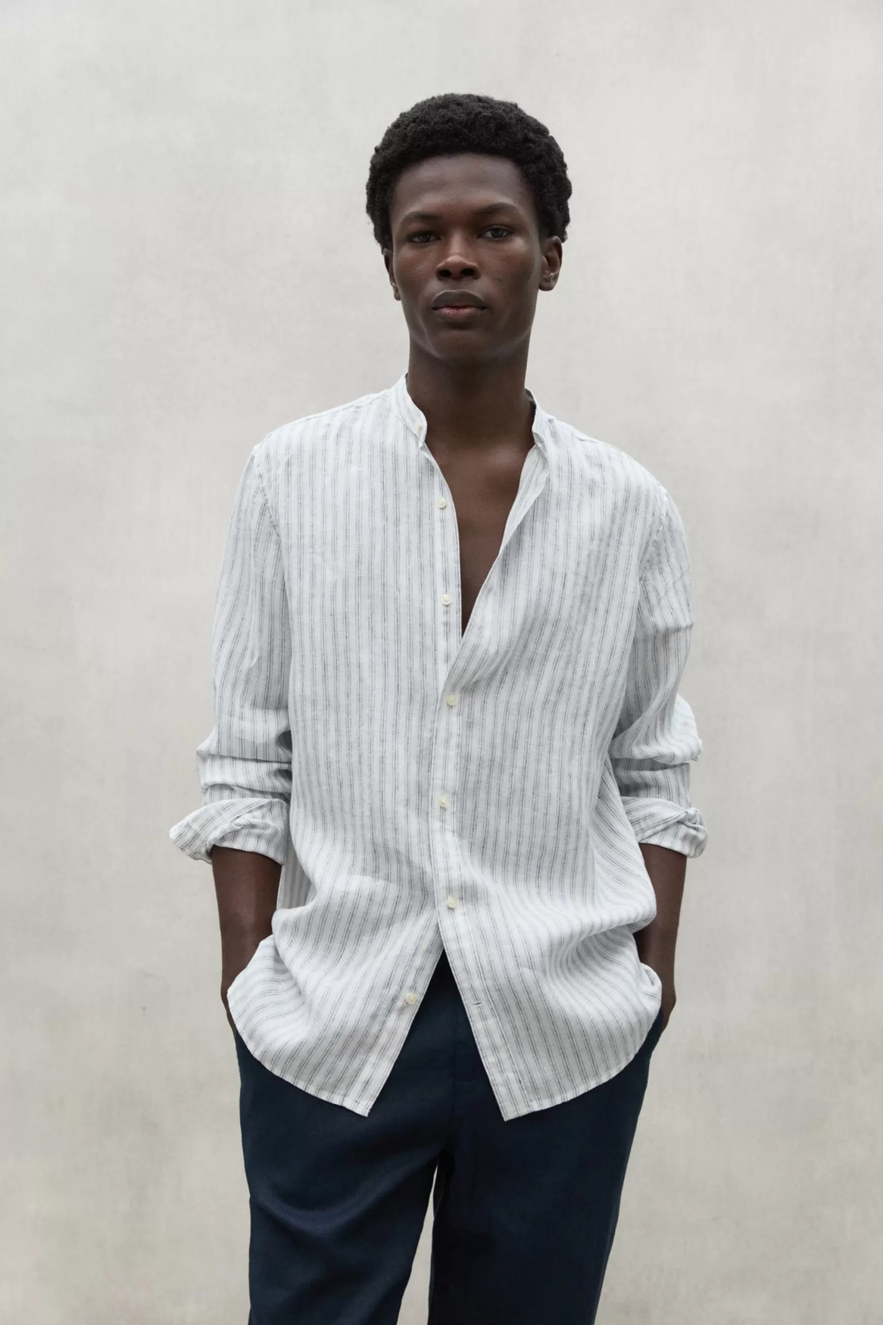 Clearance WHITE DAVID STRIPED LINEN SHIRT Hombre Camisas