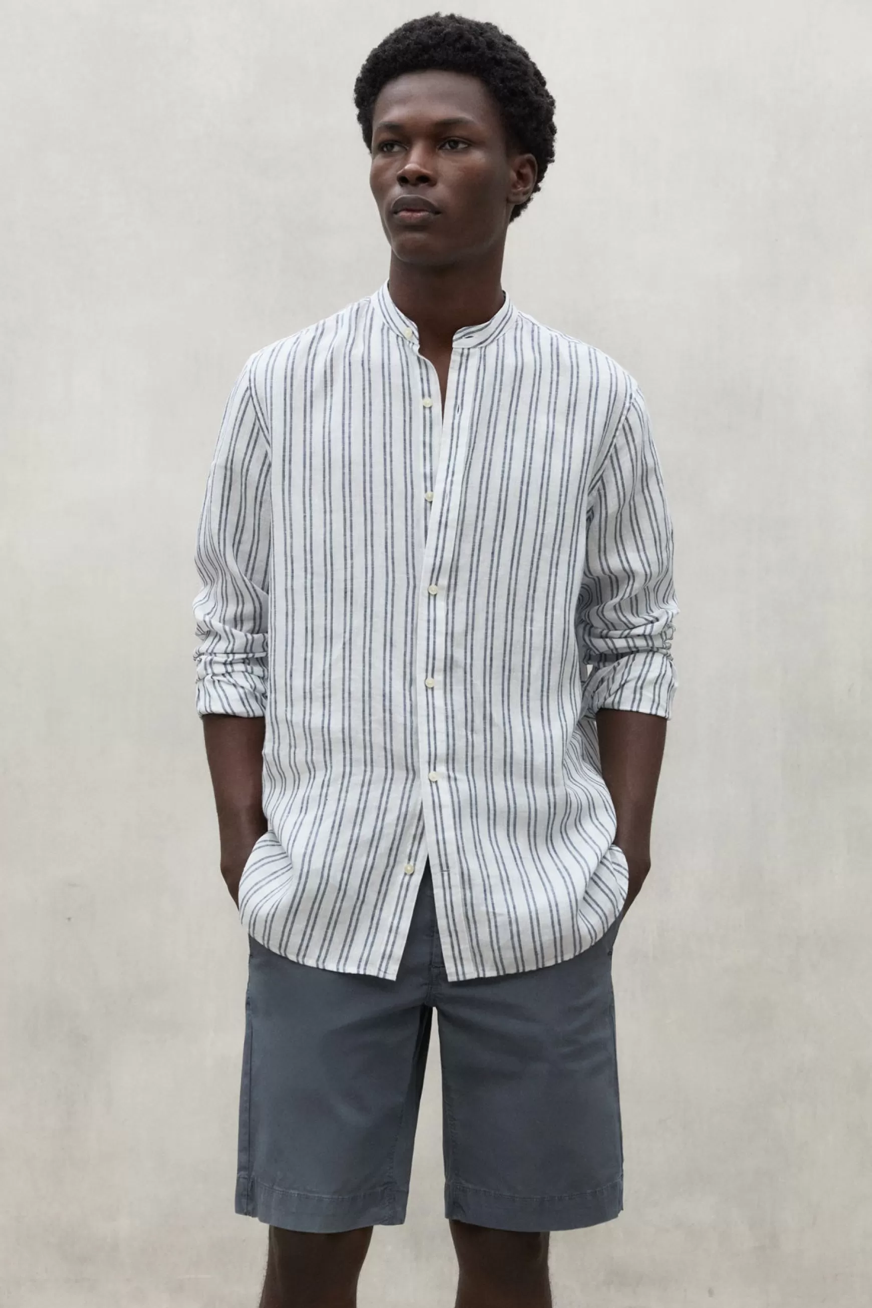 Best Sale WHITE DAVID STRIPED LINEN SHIRT Hombre Camisas