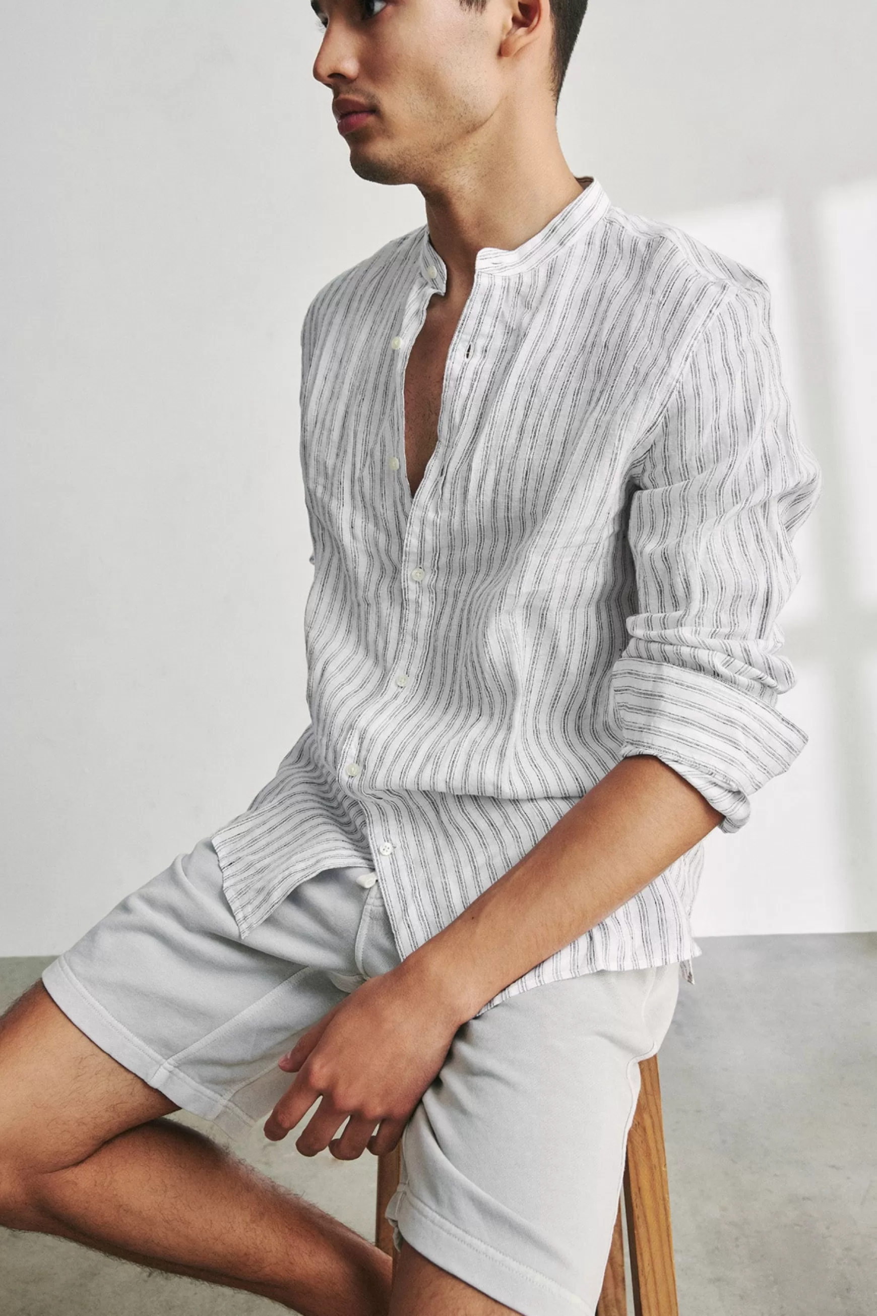 Best Sale WHITE DAVID STRIPED LINEN SHIRT Hombre Camisas